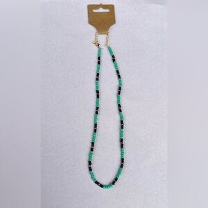 Homemade Turquoise and Black Beaded Necklace